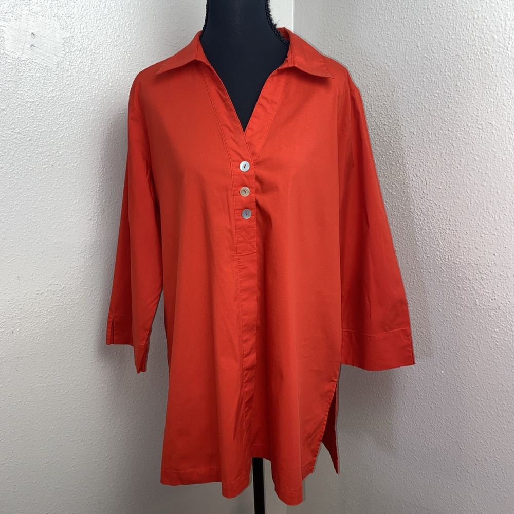 Zac‎ & Rachel Blouse Women's L Red Front & Back Button Detail Romantic Holiday